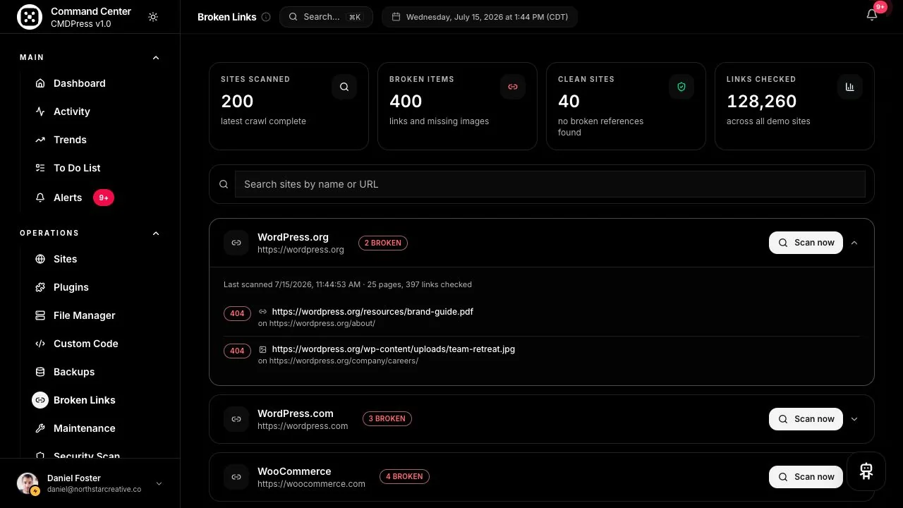 CMDPress Broken links screen