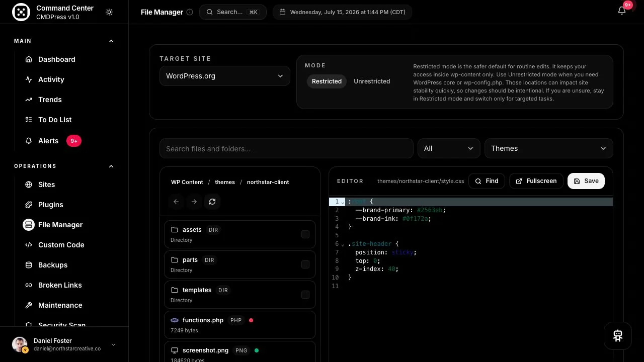 CMDPress File manager screen