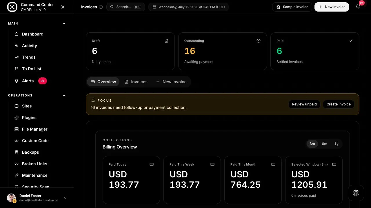CMDPress Client invoices screen