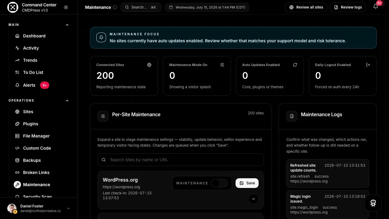 CMDPress Maintenance screen