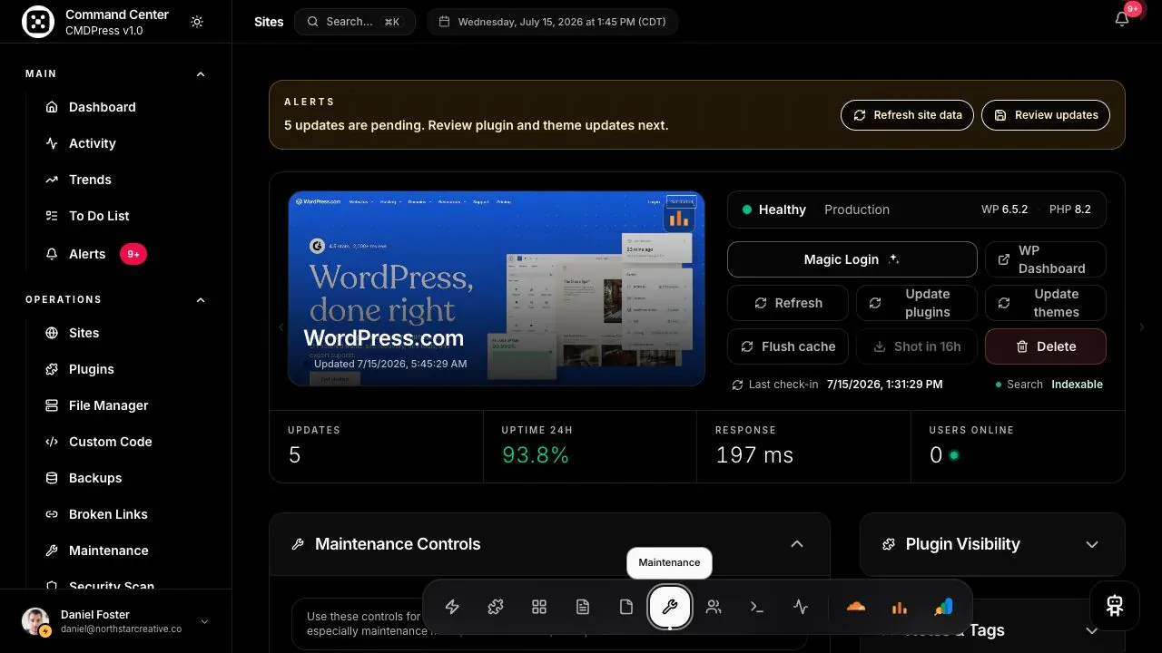 CMDPress Site maintenance screen