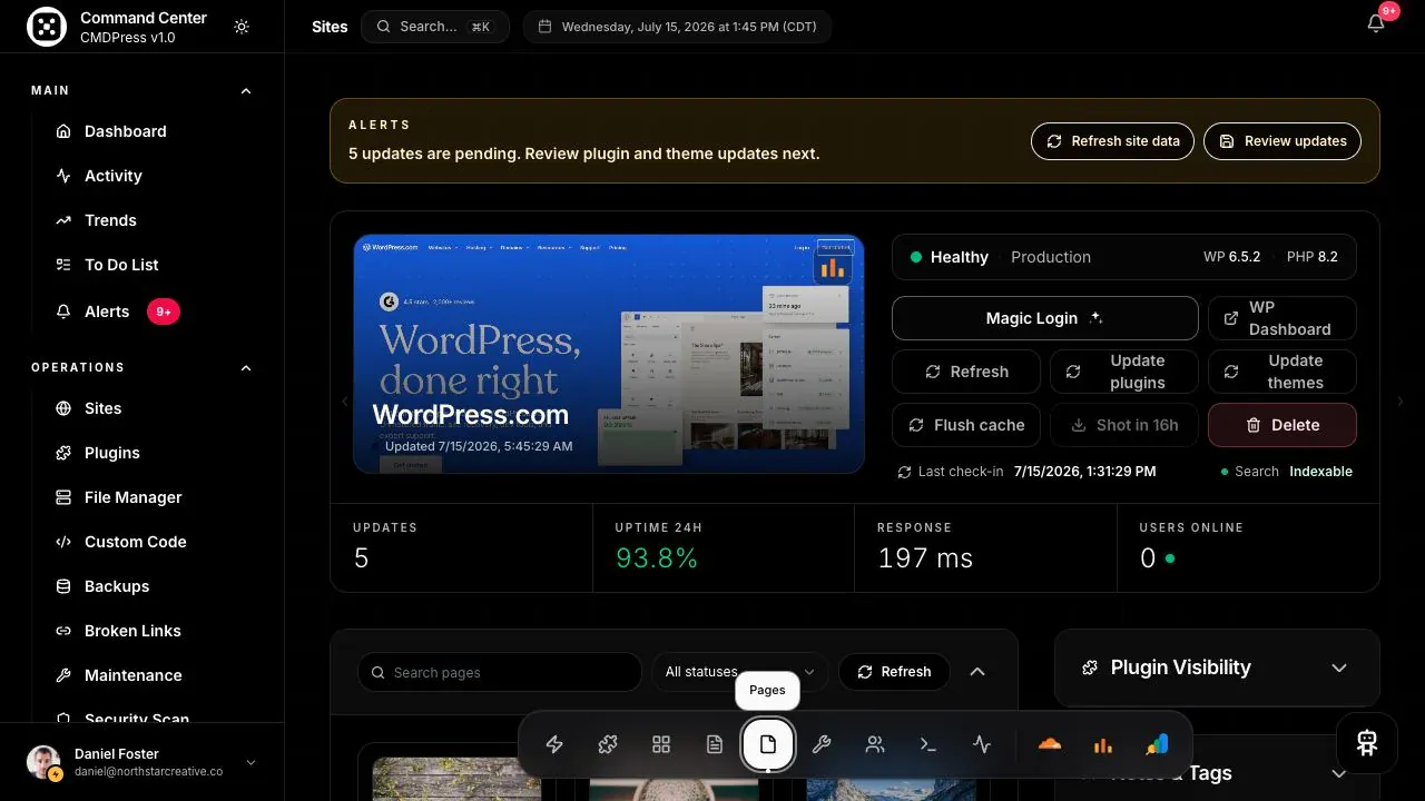 CMDPress Site pages screen