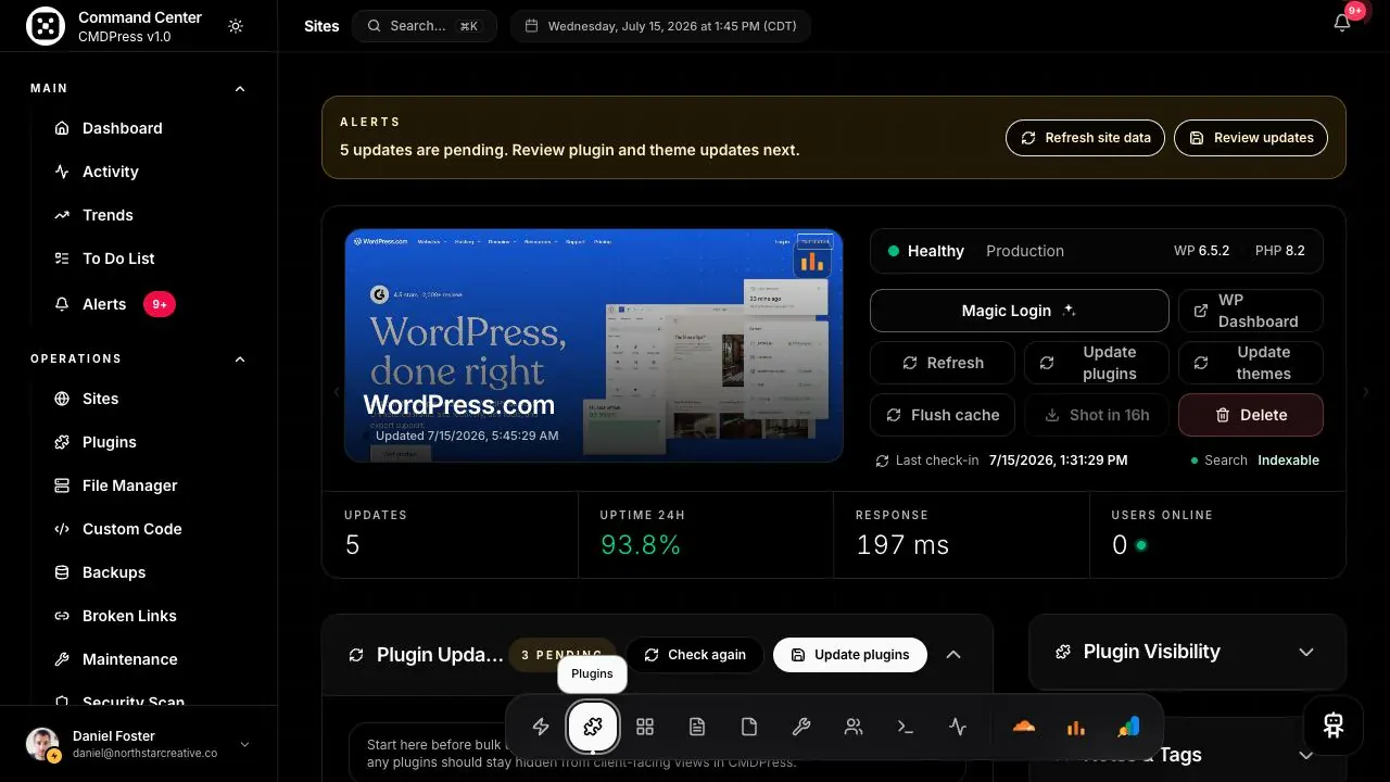 CMDPress Site plugins screen