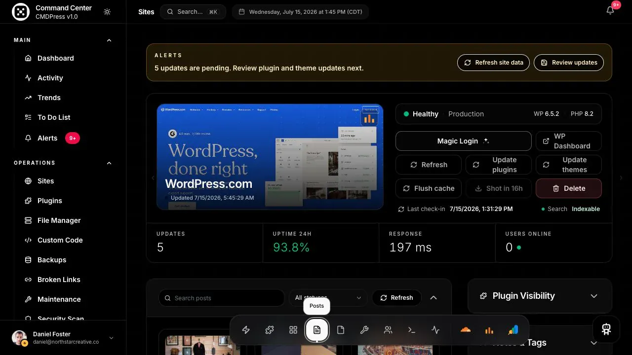 CMDPress Site posts screen
