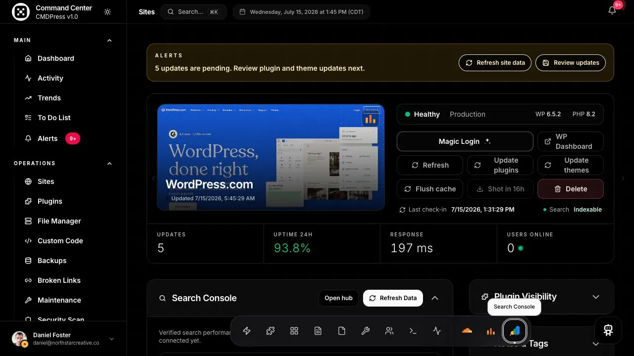 CMDPress Site Search Console screen