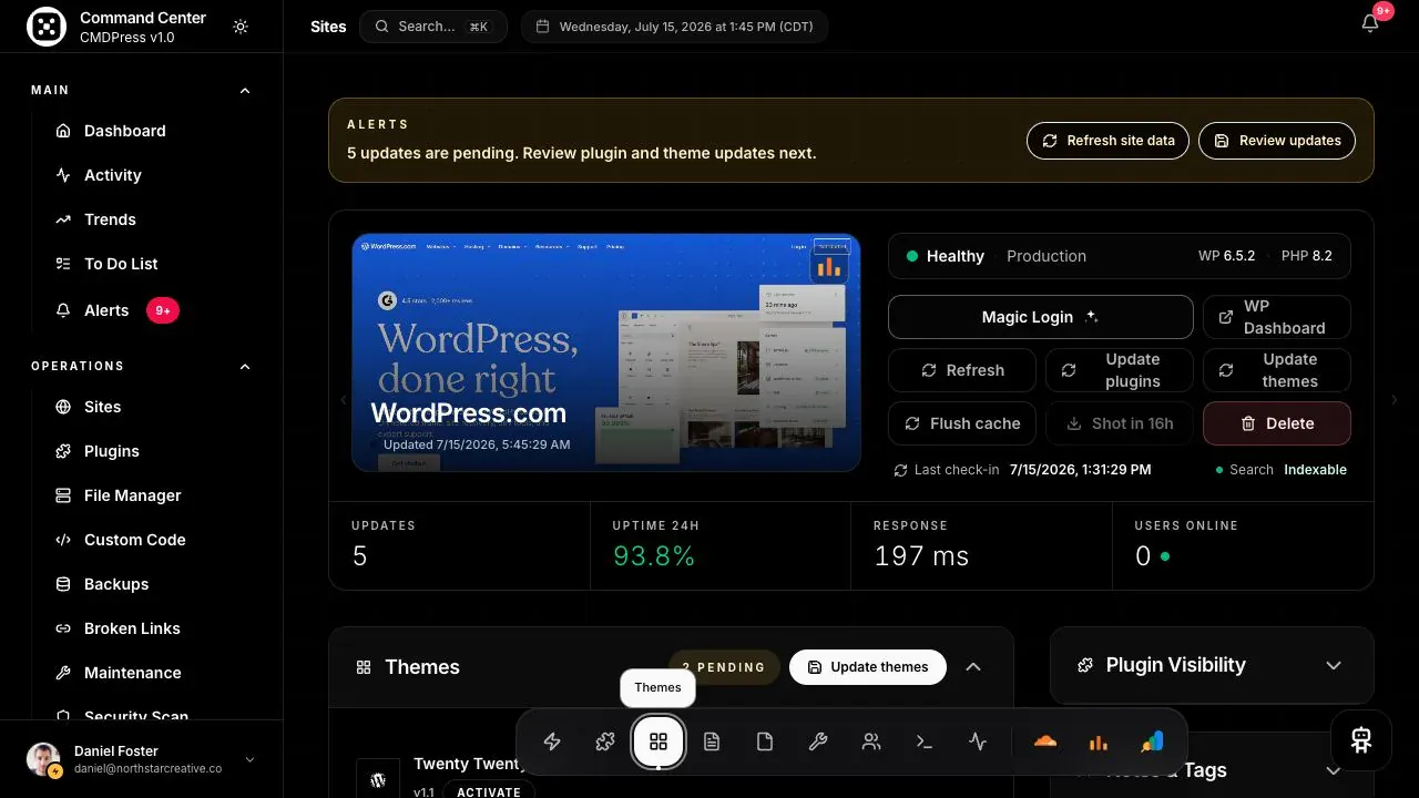 CMDPress Site themes screen