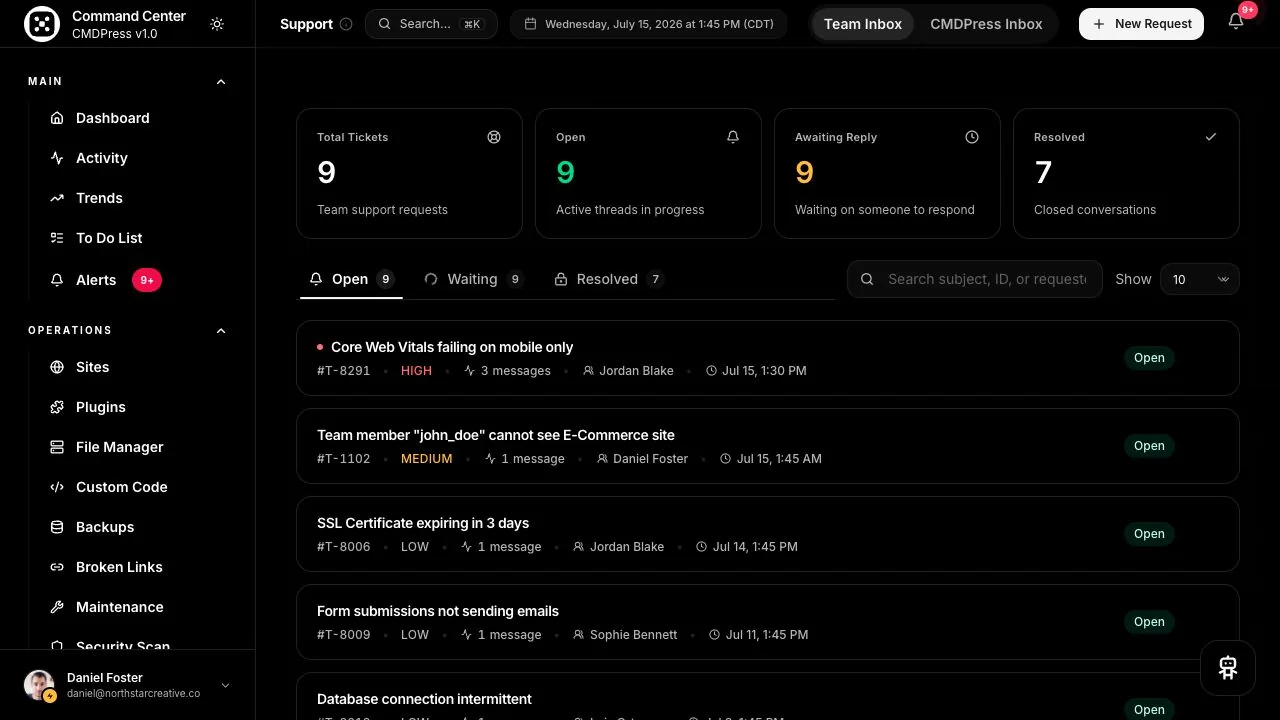 CMDPress Team support screen