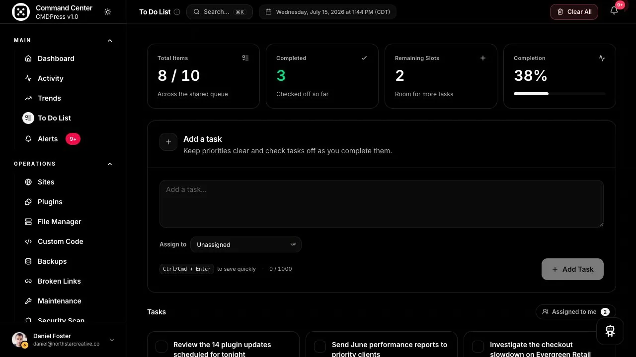CMDPress Team task list screen